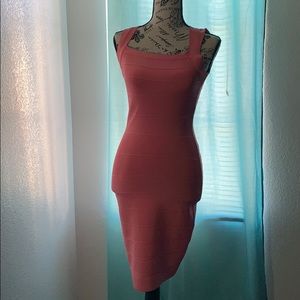 Salmon small bandage dress worn 1